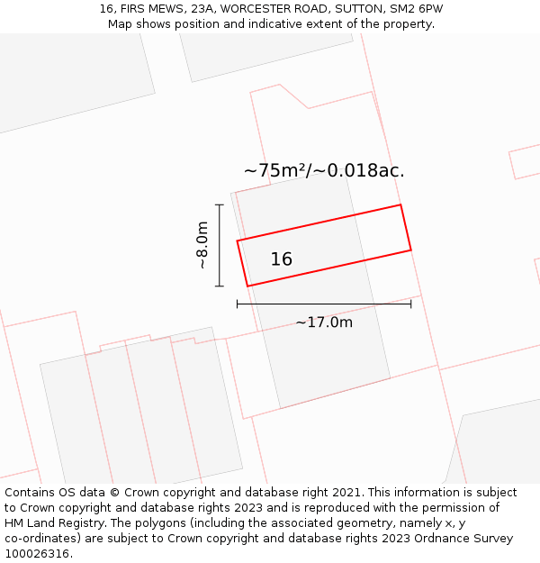 16, FIRS MEWS, 23A, WORCESTER ROAD, SUTTON, SM2 6PW: Plot and title map