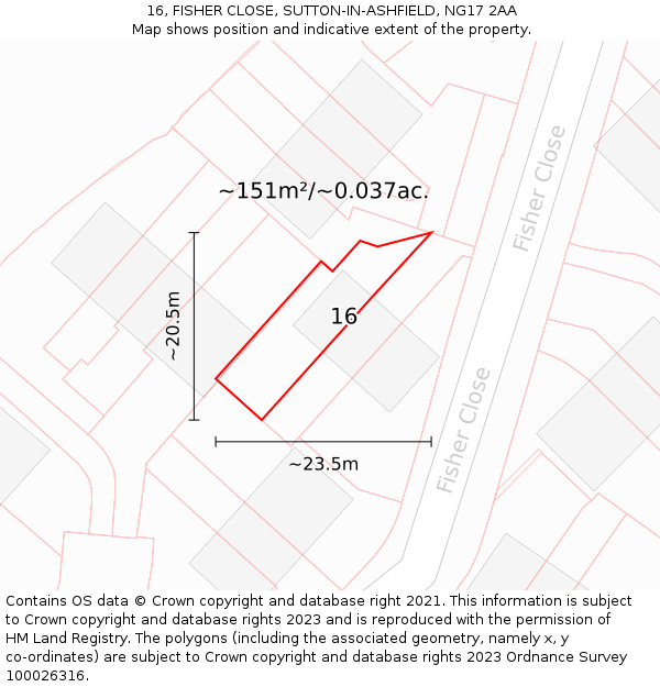 16, FISHER CLOSE, SUTTON-IN-ASHFIELD, NG17 2AA: Plot and title map