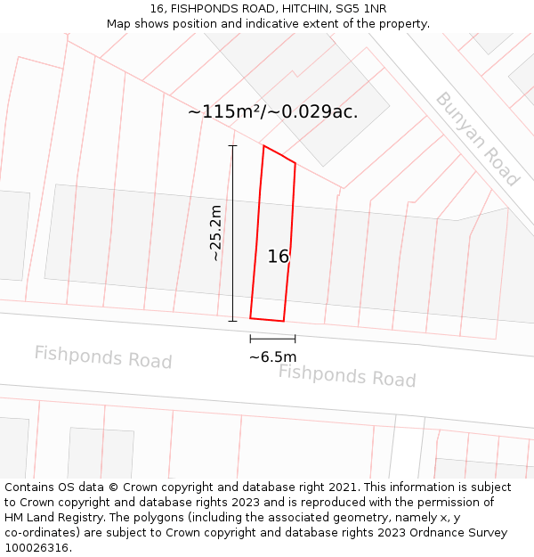 16, FISHPONDS ROAD, HITCHIN, SG5 1NR: Plot and title map