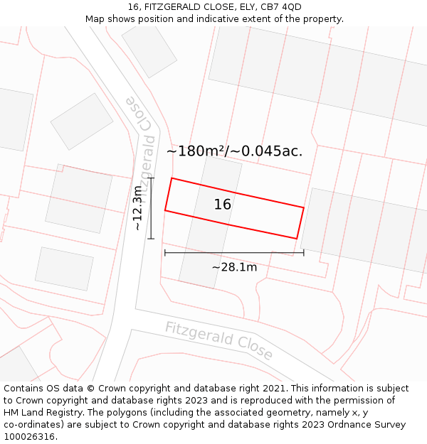 16, FITZGERALD CLOSE, ELY, CB7 4QD: Plot and title map