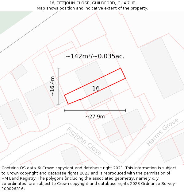 16, FITZJOHN CLOSE, GUILDFORD, GU4 7HB: Plot and title map