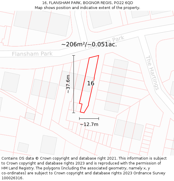 16, FLANSHAM PARK, BOGNOR REGIS, PO22 6QD: Plot and title map