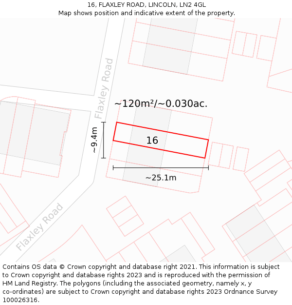 16, FLAXLEY ROAD, LINCOLN, LN2 4GL: Plot and title map