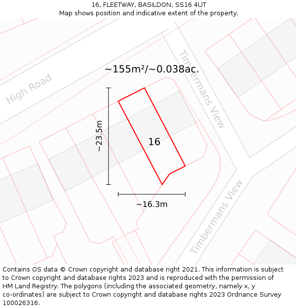 16, FLEETWAY, BASILDON, SS16 4UT: Plot and title map