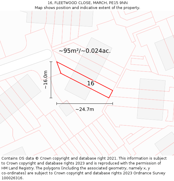 16, FLEETWOOD CLOSE, MARCH, PE15 9NN: Plot and title map