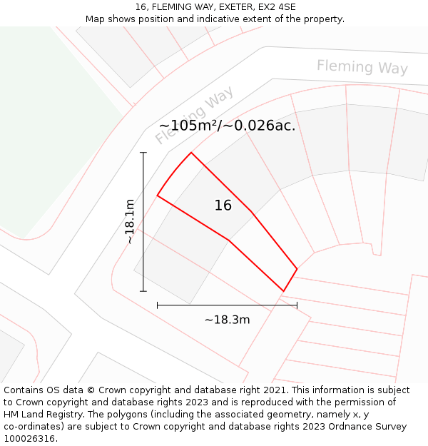 16, FLEMING WAY, EXETER, EX2 4SE: Plot and title map