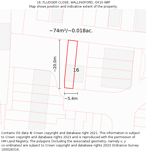 16, FLUDGER CLOSE, WALLINGFORD, OX10 9BP: Plot and title map