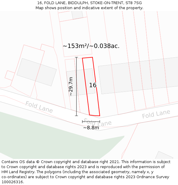 16, FOLD LANE, BIDDULPH, STOKE-ON-TRENT, ST8 7SG: Plot and title map