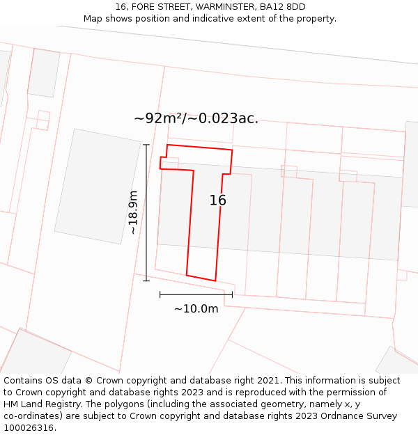 16, FORE STREET, WARMINSTER, BA12 8DD: Plot and title map