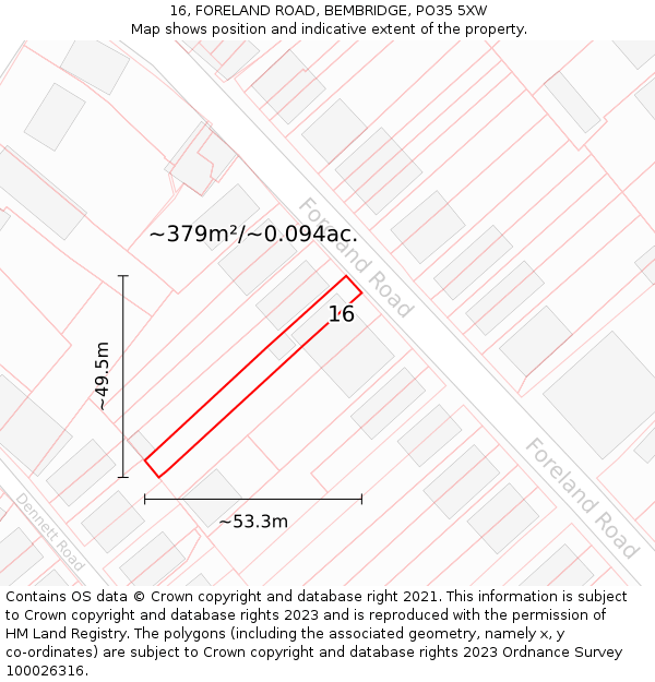 16, FORELAND ROAD, BEMBRIDGE, PO35 5XW: Plot and title map