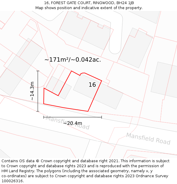 16, FOREST GATE COURT, RINGWOOD, BH24 1JB: Plot and title map