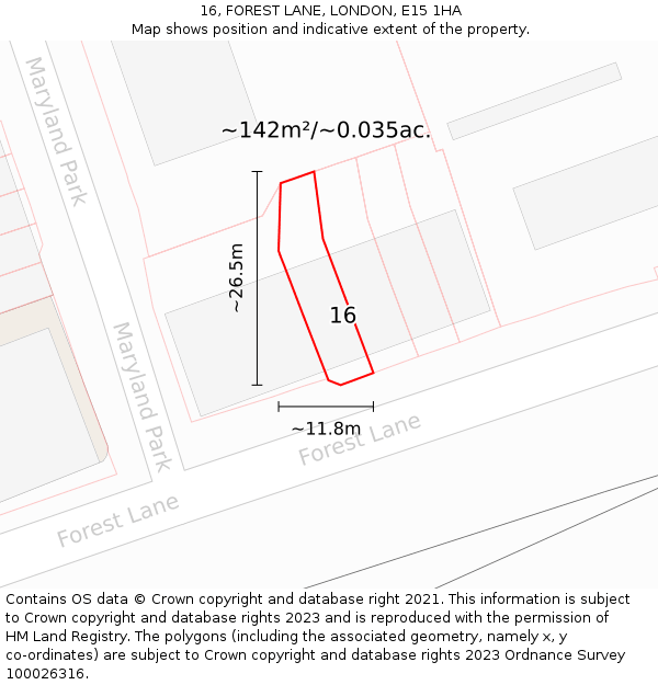 16, FOREST LANE, LONDON, E15 1HA: Plot and title map