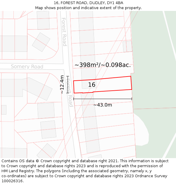 16, FOREST ROAD, DUDLEY, DY1 4BA: Plot and title map