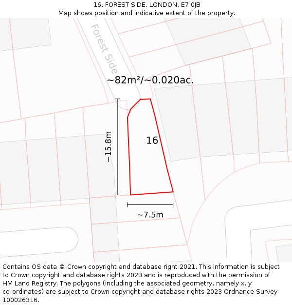 16, FOREST SIDE, LONDON, E7 0JB: Plot and title map