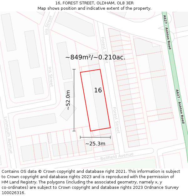 16, FOREST STREET, OLDHAM, OL8 3ER: Plot and title map