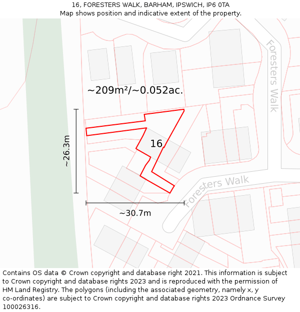 16, FORESTERS WALK, BARHAM, IPSWICH, IP6 0TA: Plot and title map