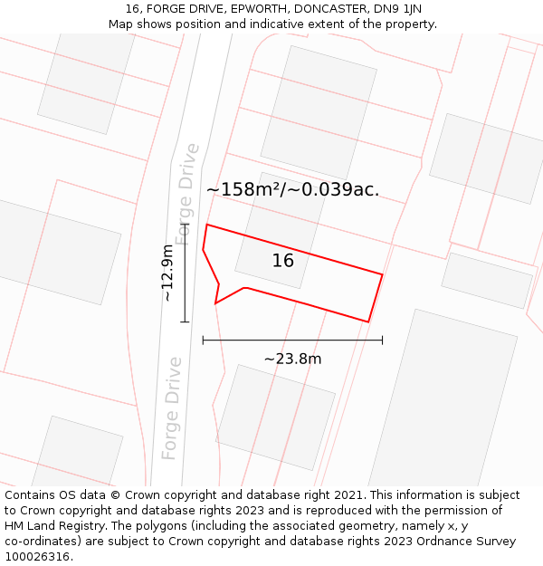 16, FORGE DRIVE, EPWORTH, DONCASTER, DN9 1JN: Plot and title map