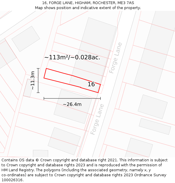 16, FORGE LANE, HIGHAM, ROCHESTER, ME3 7AS: Plot and title map
