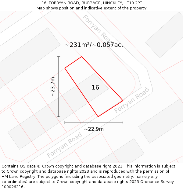 16, FORRYAN ROAD, BURBAGE, HINCKLEY, LE10 2PT: Plot and title map