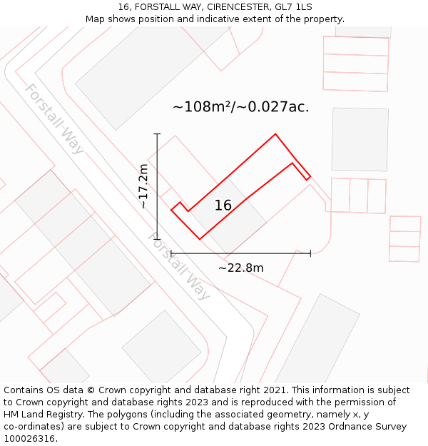 16, FORSTALL WAY, CIRENCESTER, GL7 1LS: Plot and title map