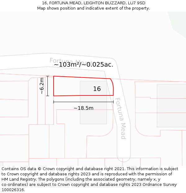 16, FORTUNA MEAD, LEIGHTON BUZZARD, LU7 9SD: Plot and title map