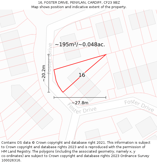 16, FOSTER DRIVE, PENYLAN, CARDIFF, CF23 9BZ: Plot and title map