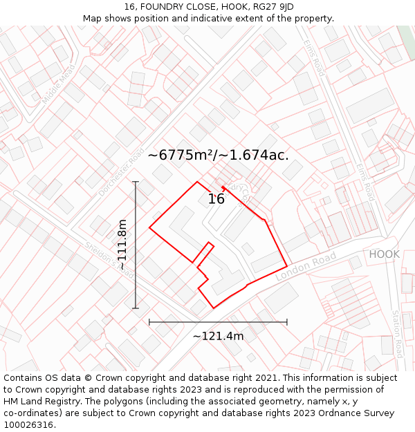 16, FOUNDRY CLOSE, HOOK, RG27 9JD: Plot and title map
