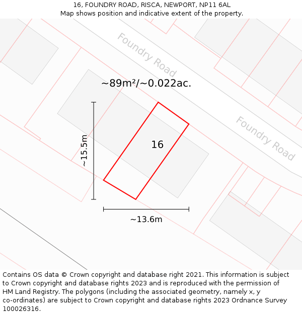 16, FOUNDRY ROAD, RISCA, NEWPORT, NP11 6AL: Plot and title map