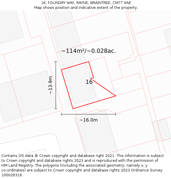 16, FOUNDRY WAY, RAYNE, BRAINTREE, CM77 6AE: Plot and title map