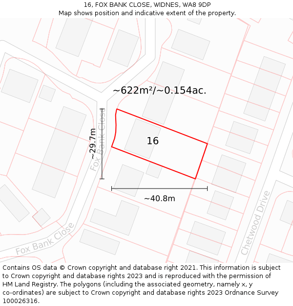 16, FOX BANK CLOSE, WIDNES, WA8 9DP: Plot and title map