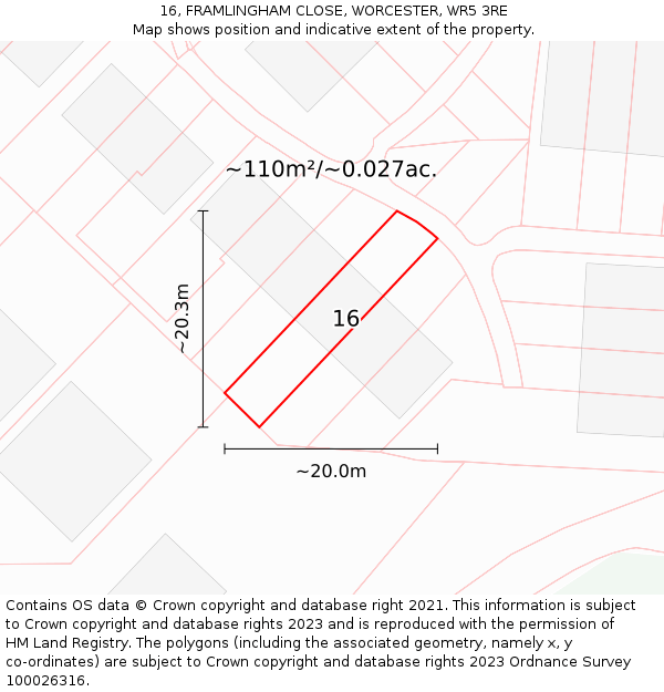 16, FRAMLINGHAM CLOSE, WORCESTER, WR5 3RE: Plot and title map