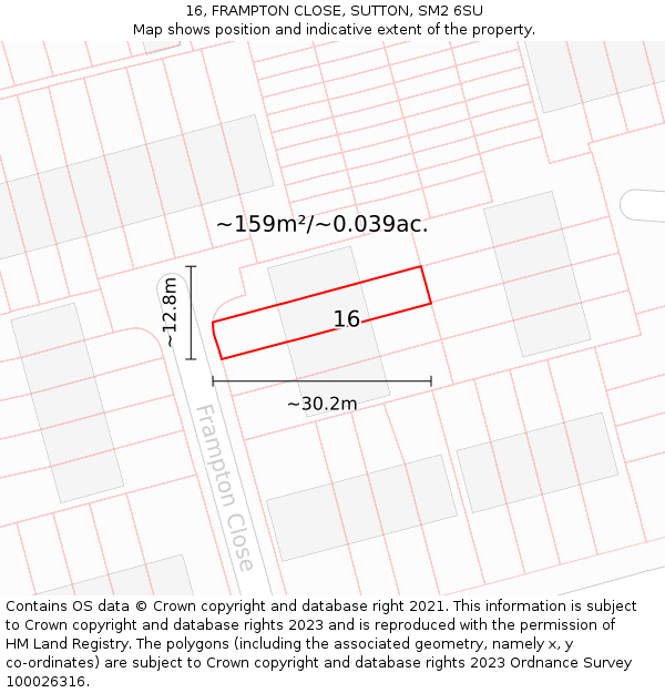 16, FRAMPTON CLOSE, SUTTON, SM2 6SU: Plot and title map