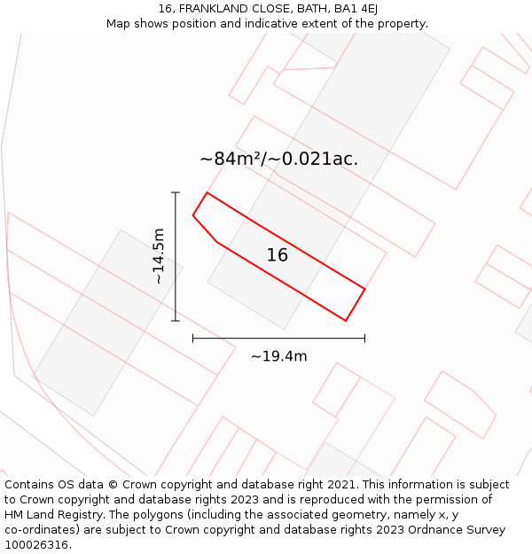 16, FRANKLAND CLOSE, BATH, BA1 4EJ: Plot and title map