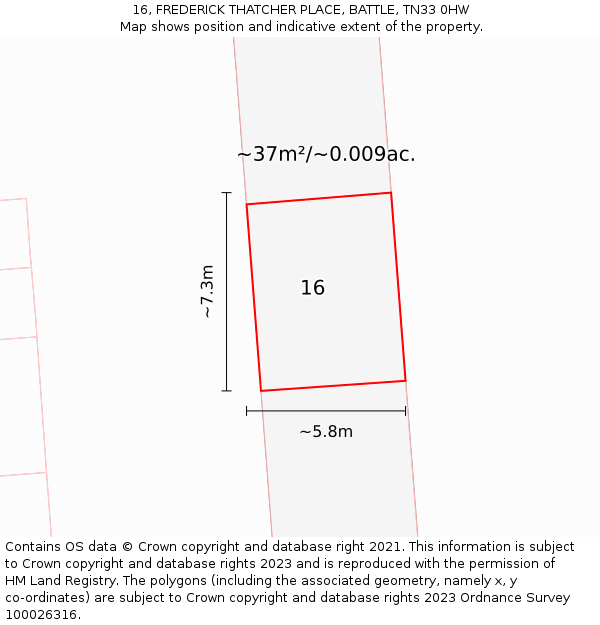16, FREDERICK THATCHER PLACE, BATTLE, TN33 0HW: Plot and title map