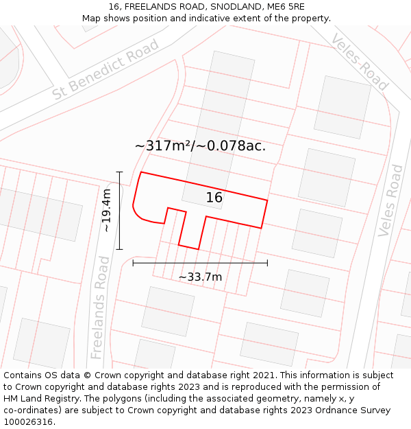 16, FREELANDS ROAD, SNODLAND, ME6 5RE: Plot and title map