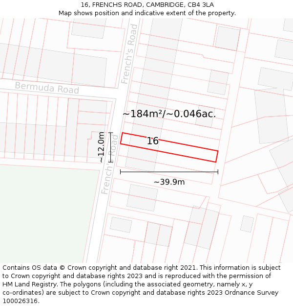16, FRENCHS ROAD, CAMBRIDGE, CB4 3LA: Plot and title map