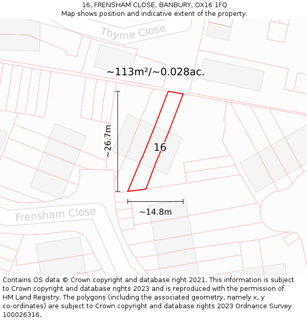 16, FRENSHAM CLOSE, BANBURY, OX16 1FQ: Plot and title map
