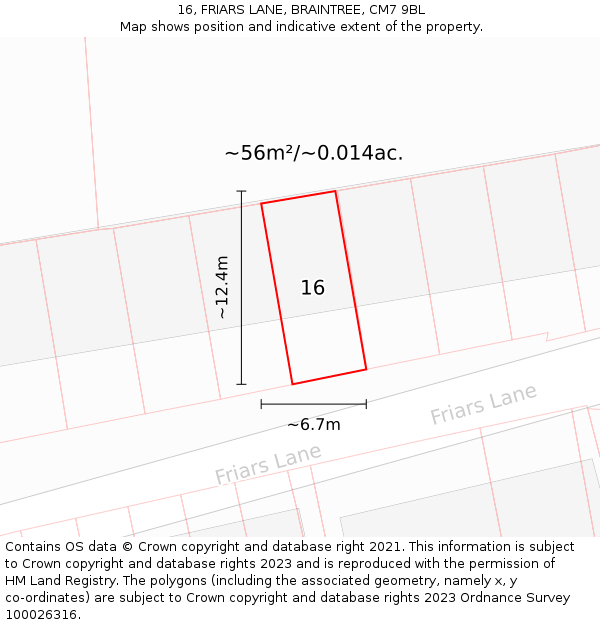 16, FRIARS LANE, BRAINTREE, CM7 9BL: Plot and title map
