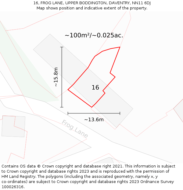 16, FROG LANE, UPPER BODDINGTON, DAVENTRY, NN11 6DJ: Plot and title map
