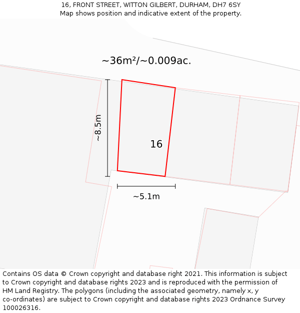 16, FRONT STREET, WITTON GILBERT, DURHAM, DH7 6SY: Plot and title map