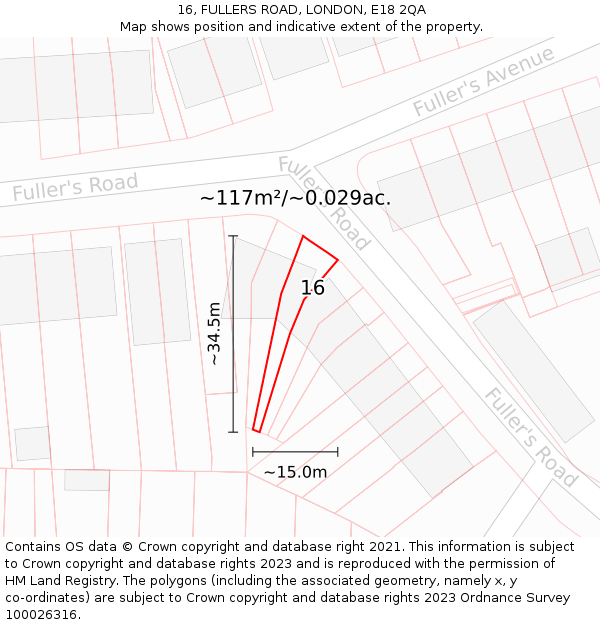 16, FULLERS ROAD, LONDON, E18 2QA: Plot and title map