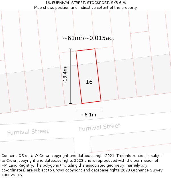 16, FURNIVAL STREET, STOCKPORT, SK5 6LW: Plot and title map