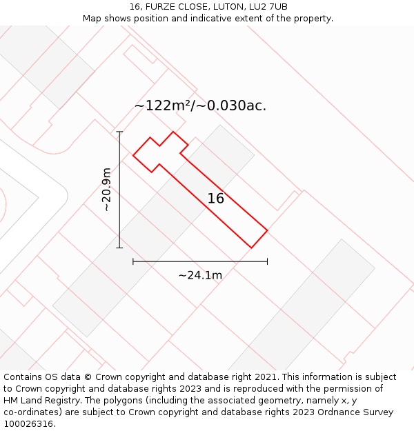 16, FURZE CLOSE, LUTON, LU2 7UB: Plot and title map