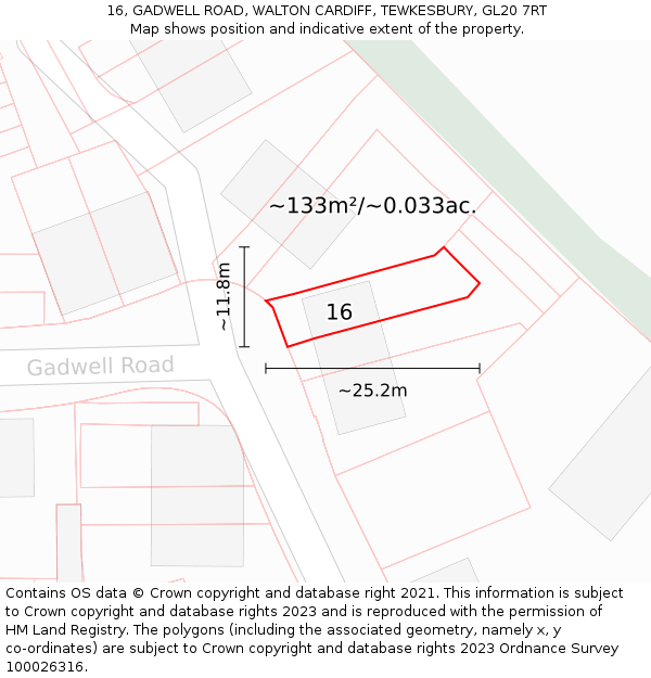 16, GADWELL ROAD, WALTON CARDIFF, TEWKESBURY, GL20 7RT: Plot and title map