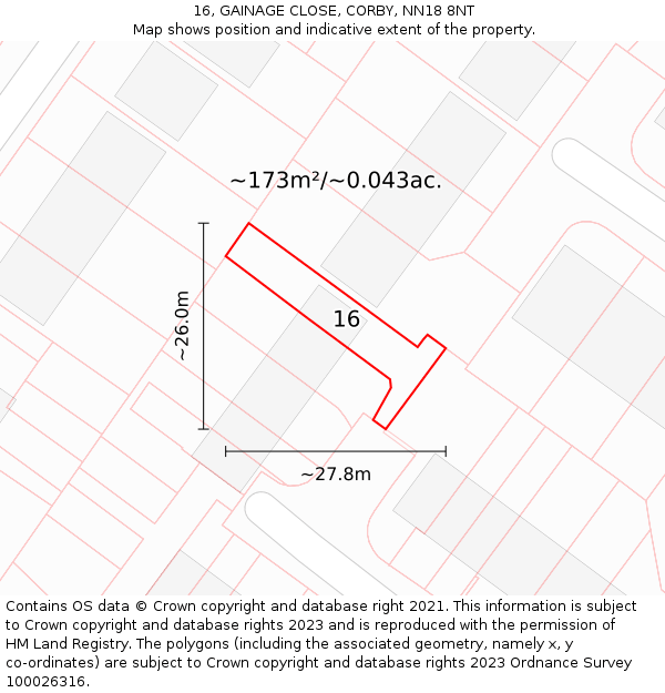 16, GAINAGE CLOSE, CORBY, NN18 8NT: Plot and title map