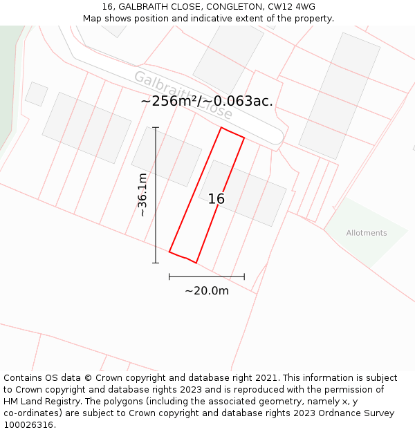 16, GALBRAITH CLOSE, CONGLETON, CW12 4WG: Plot and title map