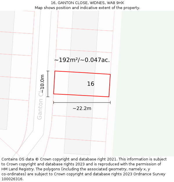16, GANTON CLOSE, WIDNES, WA8 9HX: Plot and title map
