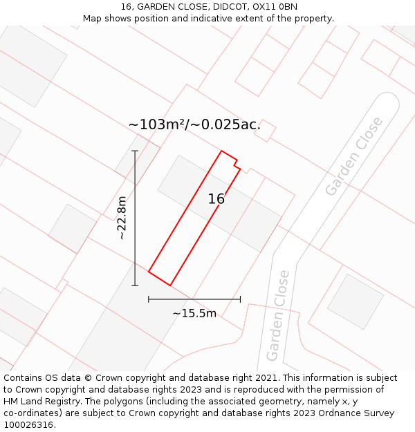 16, GARDEN CLOSE, DIDCOT, OX11 0BN: Plot and title map