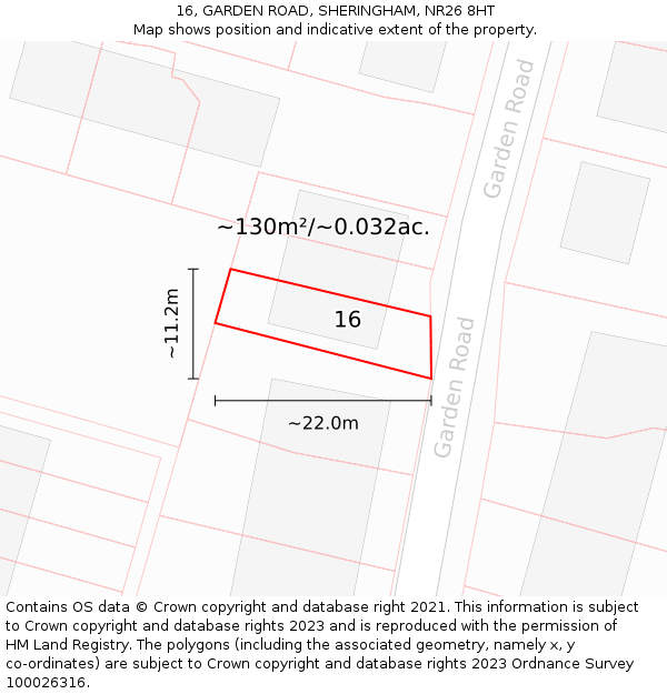 16, GARDEN ROAD, SHERINGHAM, NR26 8HT: Plot and title map