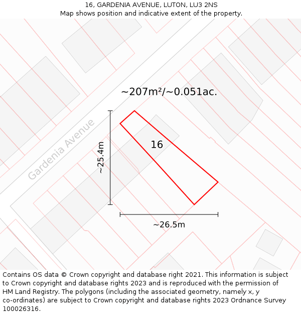 16, GARDENIA AVENUE, LUTON, LU3 2NS: Plot and title map